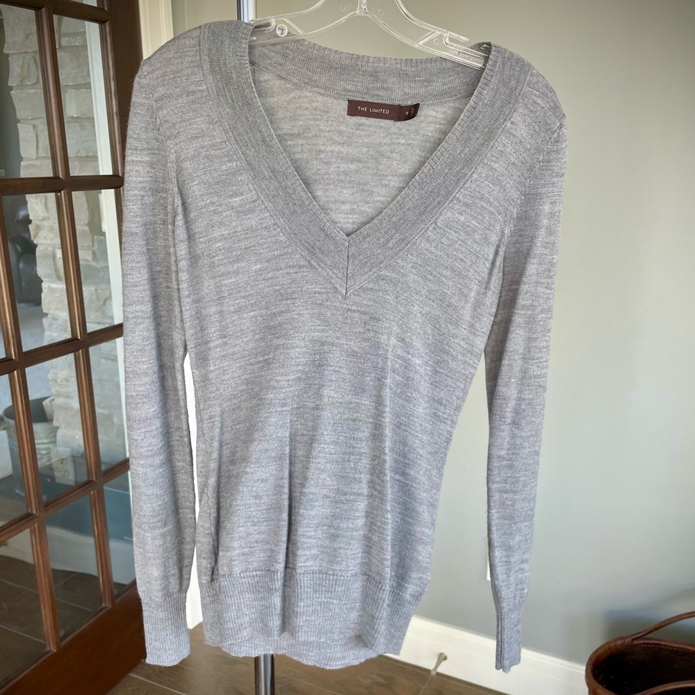 Light Gray Deep V-Neck Sweater | The Limited | Size Small
